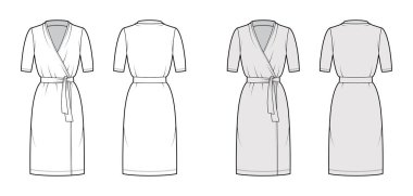 V yakalı, kısa kollu, büyük beden, diz boyu, kalem kesiği, kravat. Düz