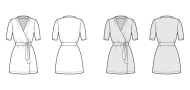 V yakalı, kısa kollu, uzun kollu, mini boy, kalem kesimli, kravatlı bir elbise. Düz