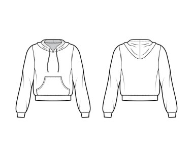 Uzun kollu kapüşonlu kapüşonlu sweatshirt, rahat vücut, kanguru kesesi, bantlı etek, askılı tel.