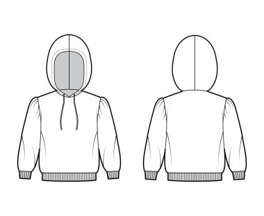 Kapüşonlu eşofman üstü teknik tasviri dirsek kollu, vücudu gevşetiyor, kaburga bilekliği örüyor, bileklik takıyor, iplik takıyor.