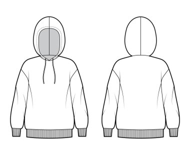 Kapüşonlu sweatshirt, uzun kollu, büyük bedenli, pirzola manşetli, bantlı, ekstra büyük çizgili.