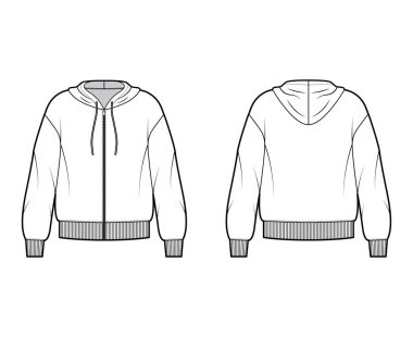 Fermuarlı kapüşonlu kapüşonlu sweatshirt uzun kollu, büyük beden, kaburga kelepçeli, bantlı etekli. 