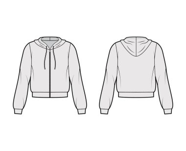 Fermuarlı kapüşonlu kapüşonlu sweatshirt uzun kollu, rahat vücut, bantlı etek, manşet, askılı ip.