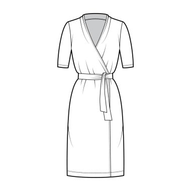 V yakalı, kısa kollu, büyük beden, diz boyu, kalem kesiği, kravat. Düz