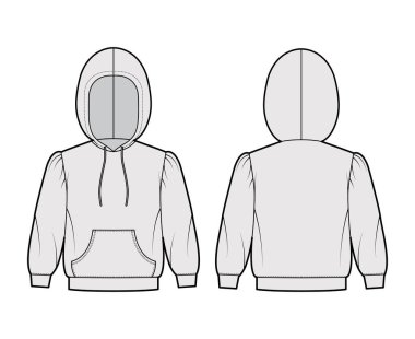 Kapüşonlu sweatshirt, dirsek kollu, rahat vücut, kanguru kesesi, bantlı etek, askılı tel.