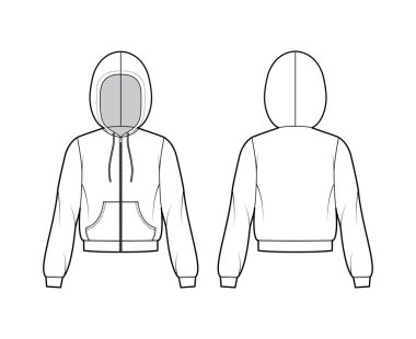 Fermuarlı kapüşonlu kapüşonlu sweatshirt, uzun kollu, rahat vücut, kanguru kesesi, bantlı etek