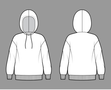 Kapüşonlu sweatshirt, uzun kollu, büyük bedenli, pirzola manşetli, bantlı, ekstra büyük çizgili.