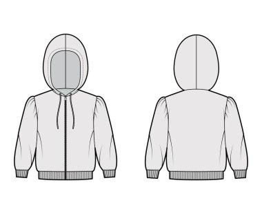 Fermuarlı kapüşonlu kapüşonlu sweatshirt, dirsek kollu, rahat vücut, örgü, bantlı etek, askılı tel.