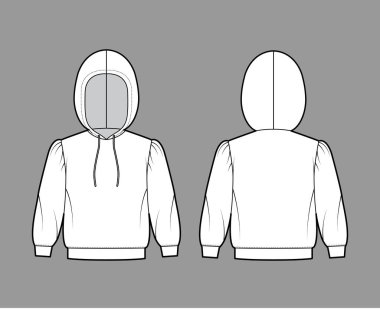 Kapüşonlu sweatshirt, dirsek kollu, rahat vücut, bantlı etek, askılı ip. Düz küçük