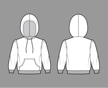 Kapüşonlu sweatshirt, dirsek kollu, rahat vücut, kanguru kesesi, örgü örgülü kaburga askısı.