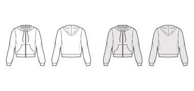 Fermuarlı kapüşonlu kapüşonlu sweatshirt uzun kollu, rahat vücut, kanguru kesesi, bantlı, askılı telli