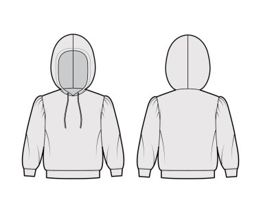 Kapüşonlu sweatshirt, dirsek kollu, rahat vücut, bantlı etek, askılı ip. Düz küçük