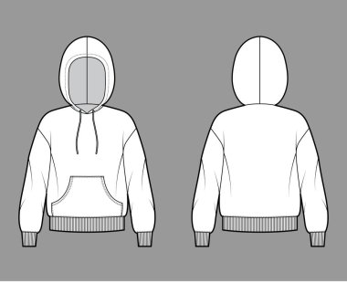 Uzun kollu, büyük beden, kanguru kesesi, kaburga manşet, bantlı etek.