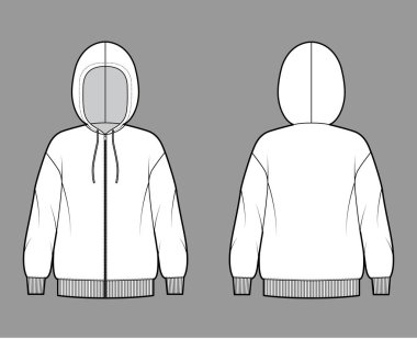 Fermuarlı kapüşonlu kapüşonlu sweatshirt uzun kollu, büyük bedenli, pirzola manşetli, bantlı etekli