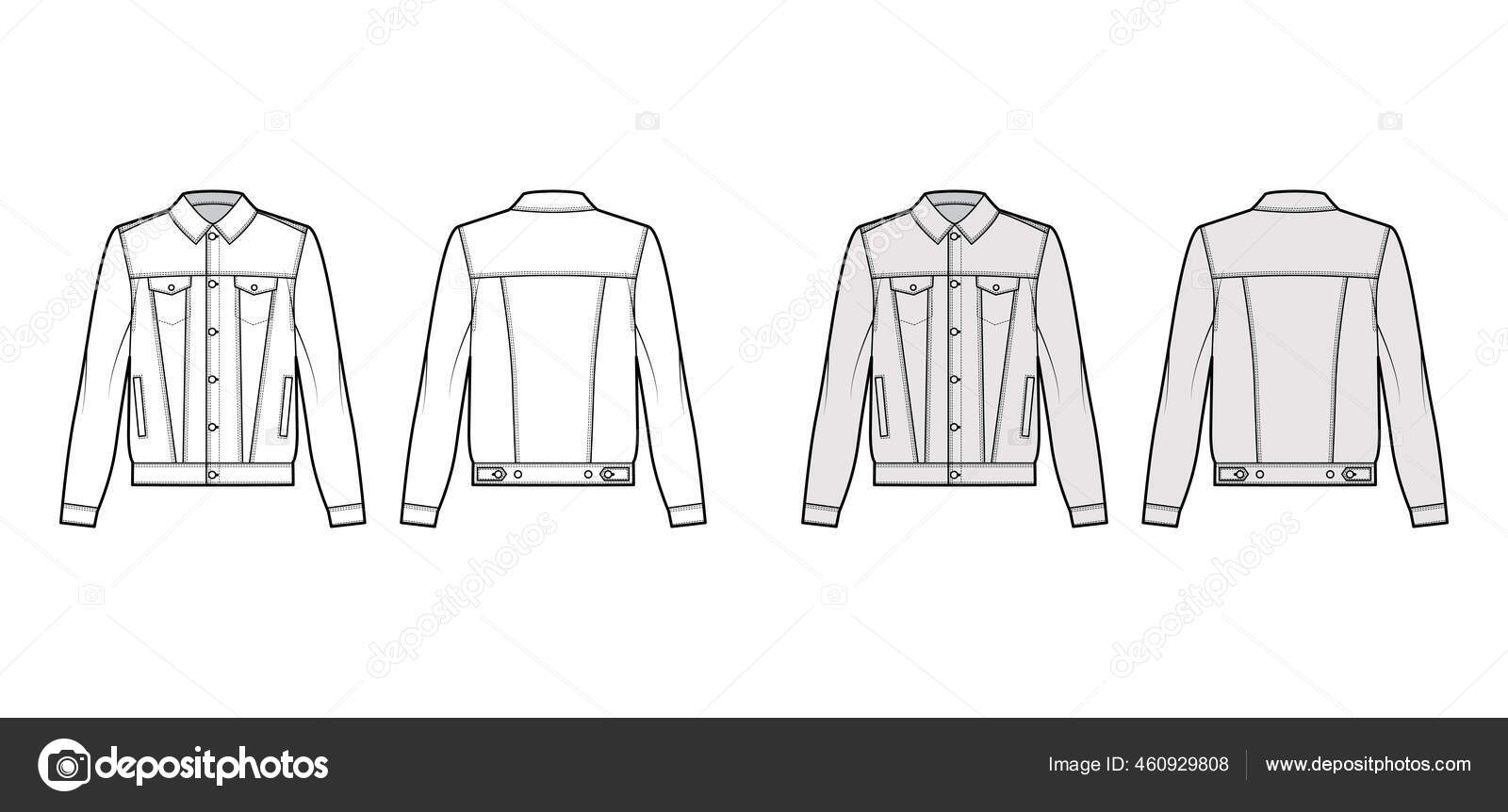 Standard denim jacket technical fashion illustration with oversized ...