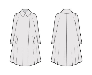 Uzun kollu, yaka yakalı, büyük boy trapez gövdeli, diz boyu