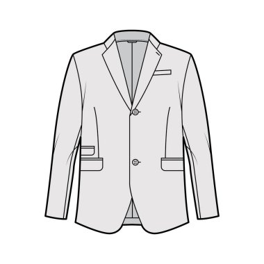 Tailored jacket lounge suit technical fashion illustration with long sleeves, notched lapel collar, flap went pockets clipart
