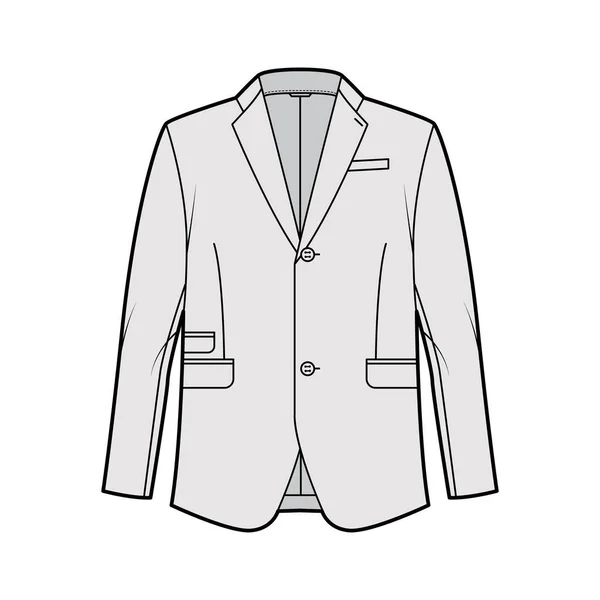 Giacca sartoriale lounge suit illustrazione tecnica di moda con maniche lunghe, colletto revers dentellato, patta è andato tasche — Vettoriale Stock