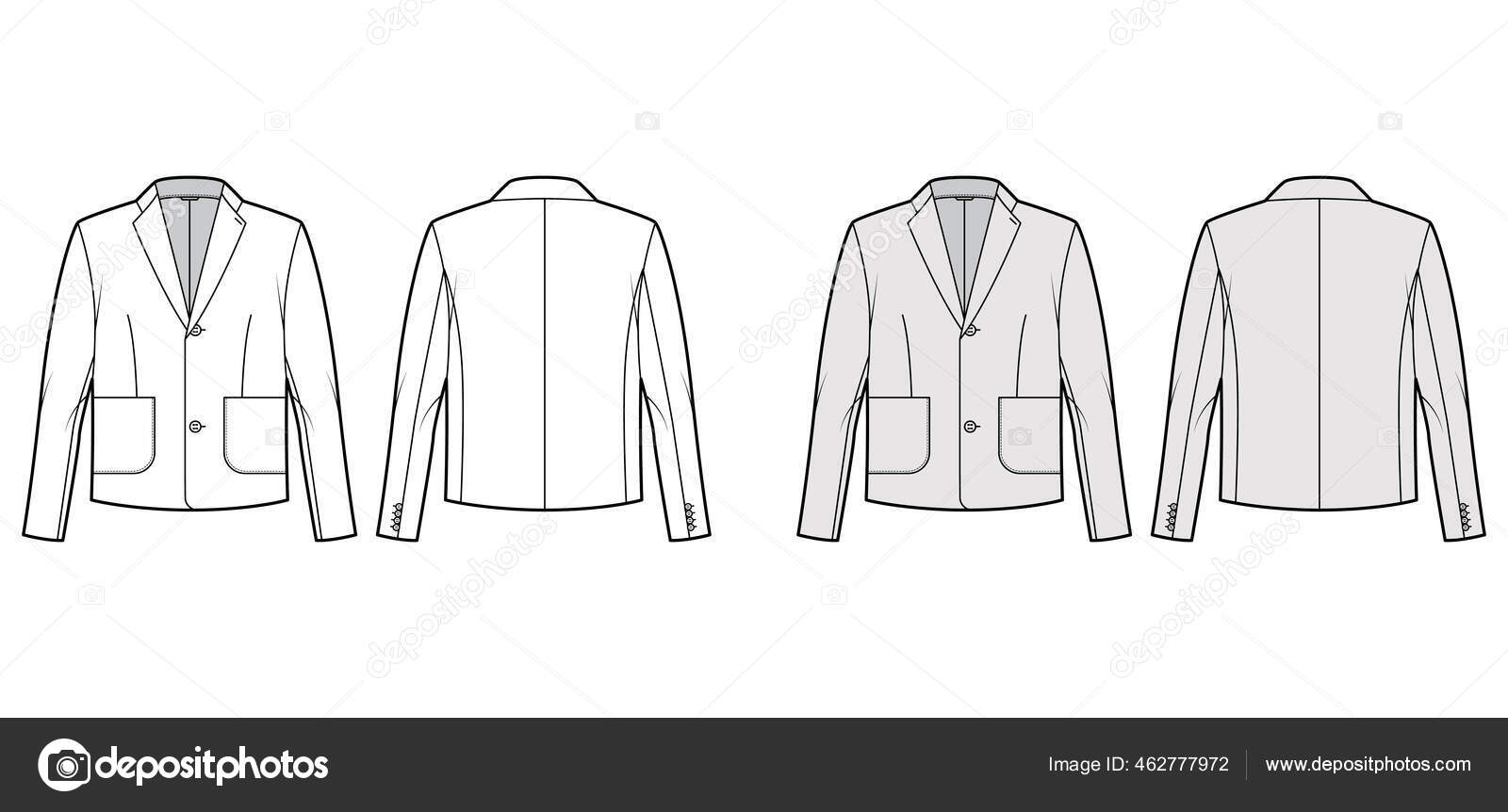 Download Blazer Jacket Suit Technical Fashion Illustration With Long Sleeves Notched Lapel Collar Patch Pockets Oversized Body Vector Image By C Katya Golovchyn Vector Stock 462777972