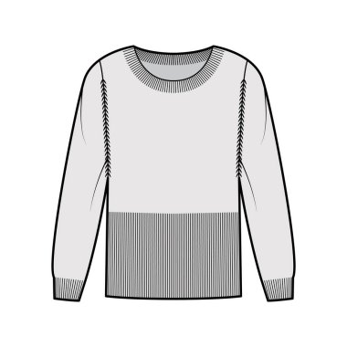 Kaburga yuvarlak boyunlu, uzun kollu, vücuduna uydurulmuş, kalça uzunluğunda, örgü örgülü...