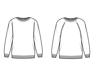 Uzun paçavra kollu, geniş, kalça uzunluğunda, kaburga bukleli, teknik desenli süveter takımı..