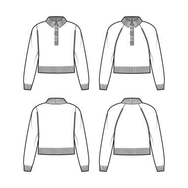 Polo süveter seti Henley yaka, klasik yaka, raglan kollu, büyük beden