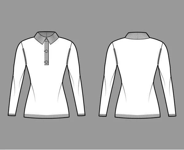 Polo Sweter moda techniczna Ilustracja z żebra henley szyi, klasyczny kołnierz, długie rękawy, długość biodra, wykończenie dzianiny — Wektor stockowy