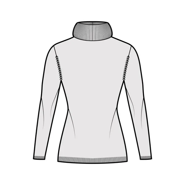Jersey Exagerado cuello alto ilustración técnica de moda con mangas largas raglán, ajuste delgado, longitud de la cadera, rib trim — Archivo Imágenes Vectoriales