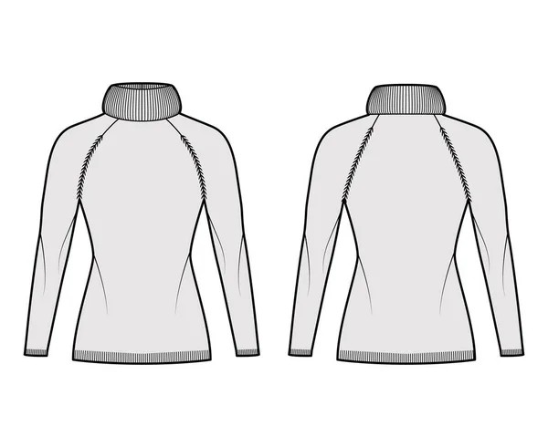Camisola Exagerado gola alta técnica moda ilustração com mangas compridas raglan, ajuste fino, comprimento do quadril, costela guarnição —  Vetores de Stock