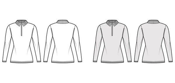 Sudadera con cremallera ilustración técnica de moda con cuello de costilla henley, cuello clásico, manga larga, cuerpo ajustado, longitud de cadera — Archivo Imágenes Vectoriales