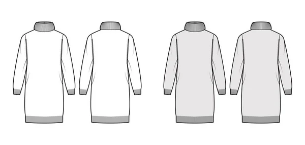 Vestido de jersey Exagerado cuello alto ilustración técnica de moda con mangas largas, ajuste relajante, longitud de rodilla — Archivo Imágenes Vectoriales