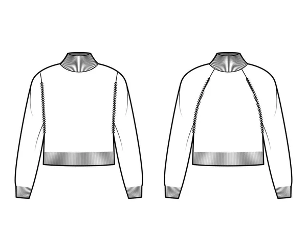 一套高领裁剪毛衣技术时尚图例，长袖，髋部长，针织剪裁 — 图库矢量图片