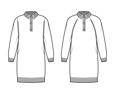 Polo elbiseleri. Kaburga, klasik yaka, uzun paçavra kollu, büyük beden.