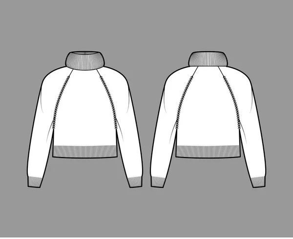 Crop Sweater Υπερβολική τεχνική απεικόνιση της μόδας ζιβάγκο με μακριά μανίκια raglan, χαλαρώστε ταιριάζει, μέση μήκος — Διανυσματικό Αρχείο