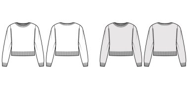 Tayfa yakası, uzun kollu süveter teknik tasviri, rahat formda, bel uzunluğu, örgü örgülü kaburga. Düz