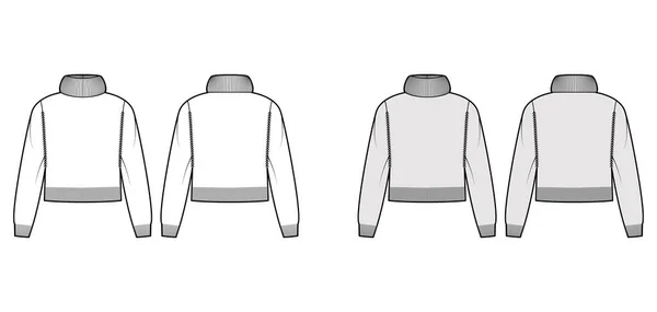 Sweater περικοπή Υπερβολική τεχνική απεικόνιση της μόδας ζιβάγκο με μακριά μανίκια, χαλαρώστε ταιριάζει, μέση μήκος, τελειώματα — Διανυσματικό Αρχείο