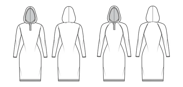 Zestaw sukienki z kapturem Swetry techniczne moda ilustracja z henley szyi, długie raglan rękawy, szczupły pasuje — Wektor stockowy