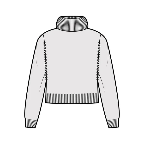 Pullover beschnitten Übertrieben Rollkragen technische Mode Illustration mit langen Ärmeln, entspannen fit, Taillenlänge, trimmen — Stockvektor