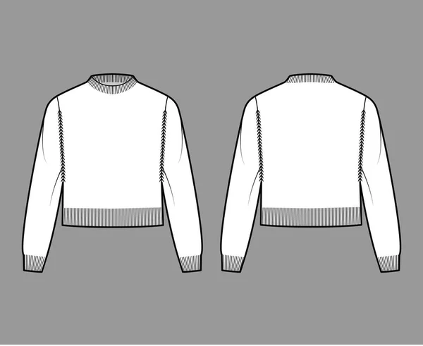 Fiskare beskärd tröja teknisk mode illustration med crewneck, långa ärmar, slappna av kropp, midjelängd — Stock vektor