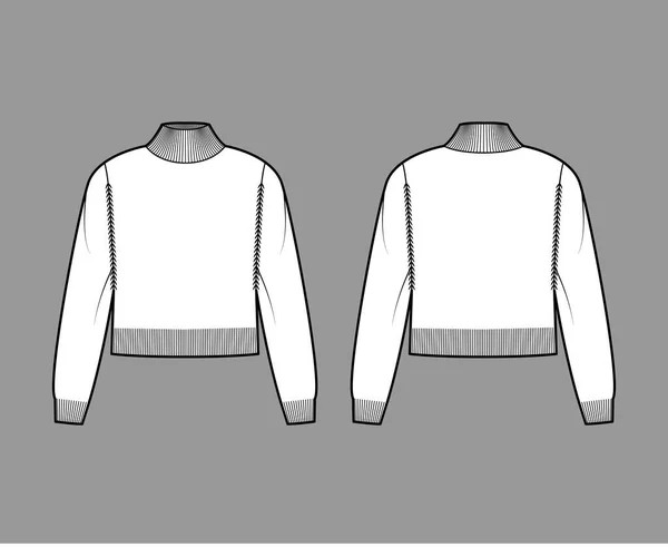 Camisola gola alta recortada ilustração de moda técnica com mangas compridas, corpo relaxado, comprimento da cintura, guarnição de malha. saltador —  Vetores de Stock
