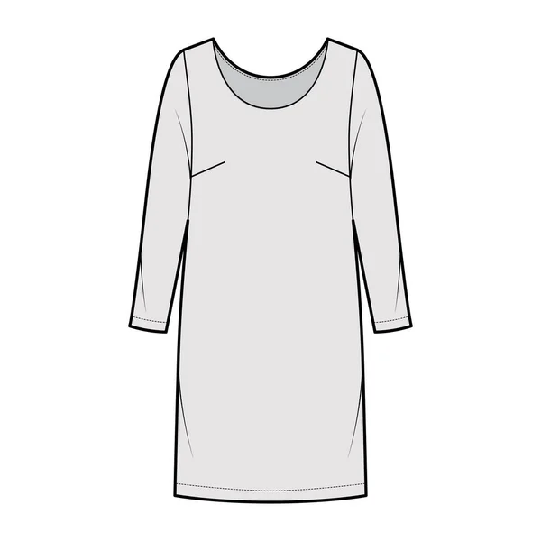 Vestido mudança chemise técnica moda ilustração com mangas compridas, corpo de grandes dimensões, joelho comprimento lápis saia vestuário —  Vetores de Stock
