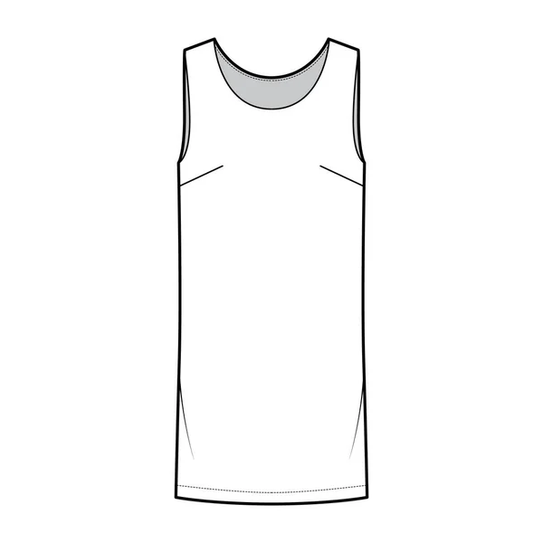 Abito shift chemise tecnica illustrazione di moda con maniche, corpo sovradimensionato, ginocchio lunghezza abito gonna a matita — Vettoriale Stock