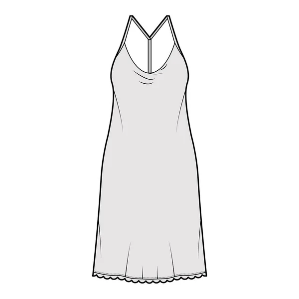 Φόρεμα ολίσθησης τεχνική εικόνα μόδας με oversized σώμα, γόνατο μήκος φούστα μολύβι, racerback. Επίπεδη εμφάνιση — Διανυσματικό Αρχείο