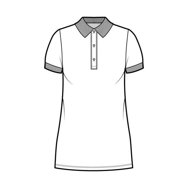 Dress polo fashion illustration with short sleeves, oversized body, mini length pencil skirt, henley neckline apparel — Stock Vector
