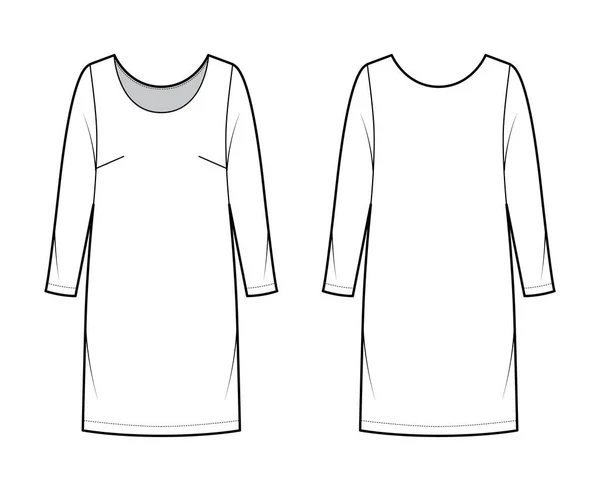 Chemise de changement de robe illustration de mode technique avec manches longues, corps surdimensionné, vêtements de jupe crayon longueur genou — Image vectorielle