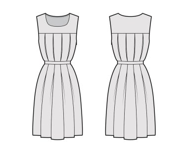 Kolsuz, diz boyu düz etekli, pileli, yaka kepçe yakalı jimnastik kıyafeti. Düz