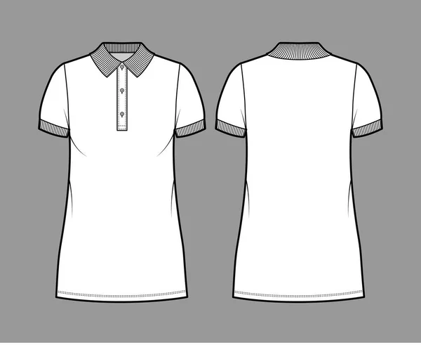 Šaty pólo módní ilustrace s krátkými rukávy, nadrozměrné tělo, mini délka tužka sukně, henley výstřih oblečení — Stockový vektor