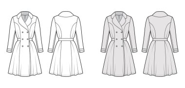 Palto siperleri, teknik tasvirler, çift göğüslü, uzun kollu, diz boyu yarı dairesel etekli.