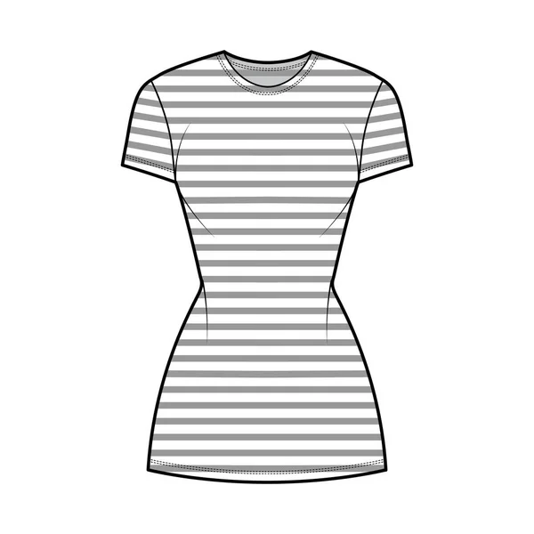 Robe marin illustration de mode technique avec rayures, manches courtes, corps ajusté, mini jupe crayon longueur vêtements — Image vectorielle
