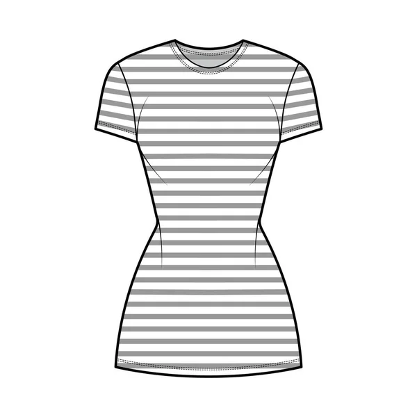 Vestido marinero técnica moda ilustración con rayas, mangas cortas, cuerpo ajustado, mini longitud lápiz falda ropa — Archivo Imágenes Vectoriales